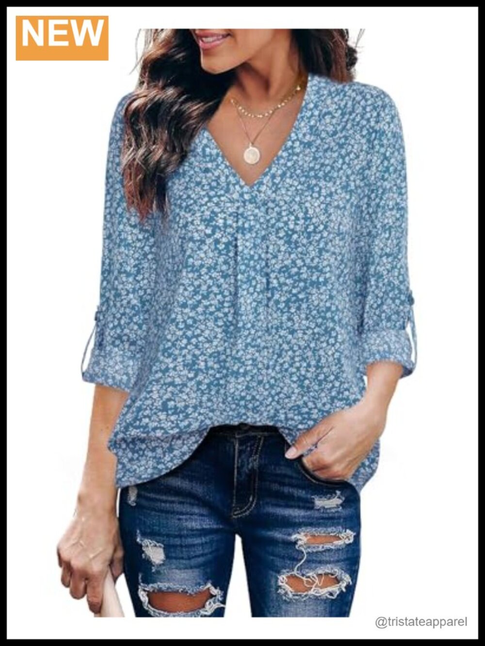 Women's Chiffon V-Neck Blouse Tunic with Cuffed Sleeves Dressy Casual Top